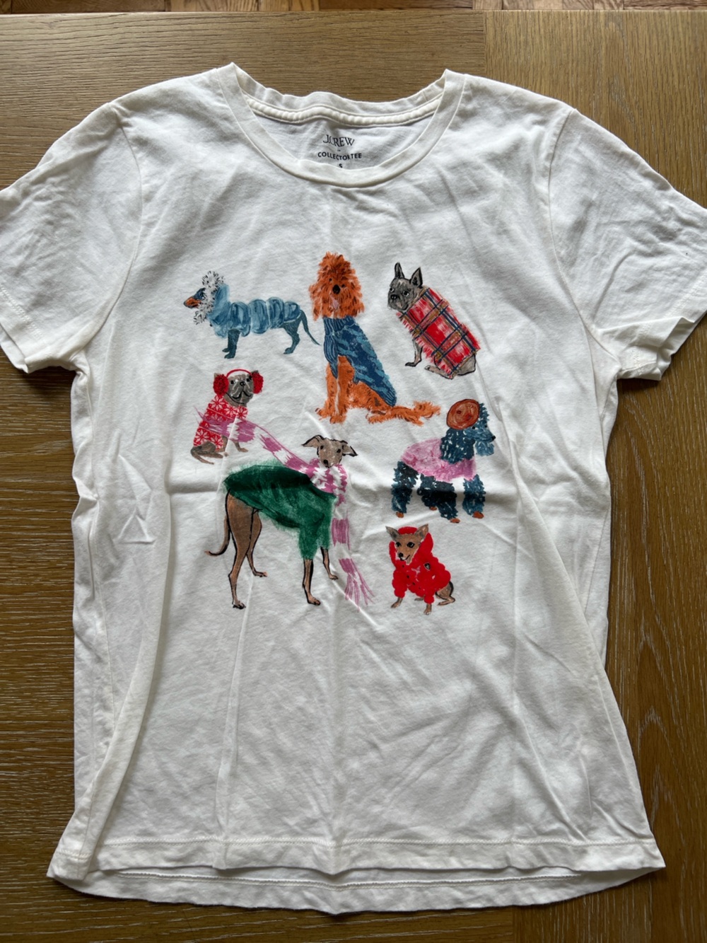 J. Crew White Tee with Colorful Dog Illustrations